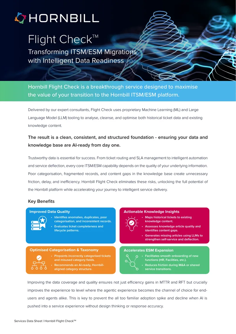 Hornbill Flight Check Data Readiness Service