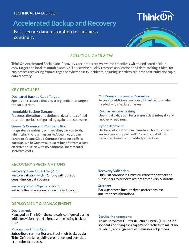 Accelerated Backup and Recovery Technical Data Sheet