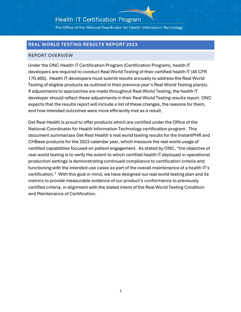 Real World Testing Results Report 2023