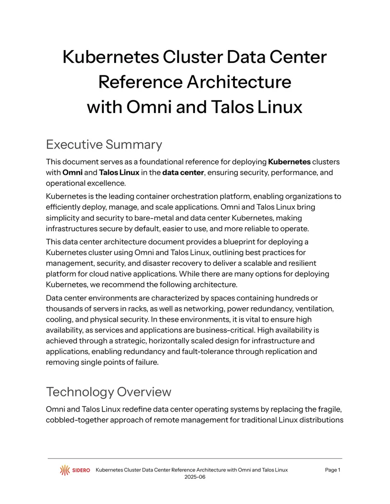 Kubernetes Cluster Data Center Reference Architecture