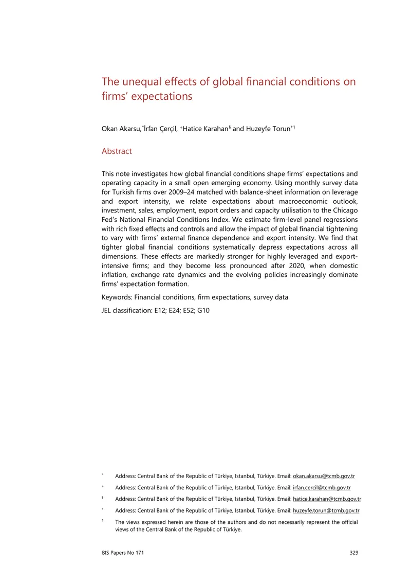 Impact of Global Financial Conditions on Firm Expectations