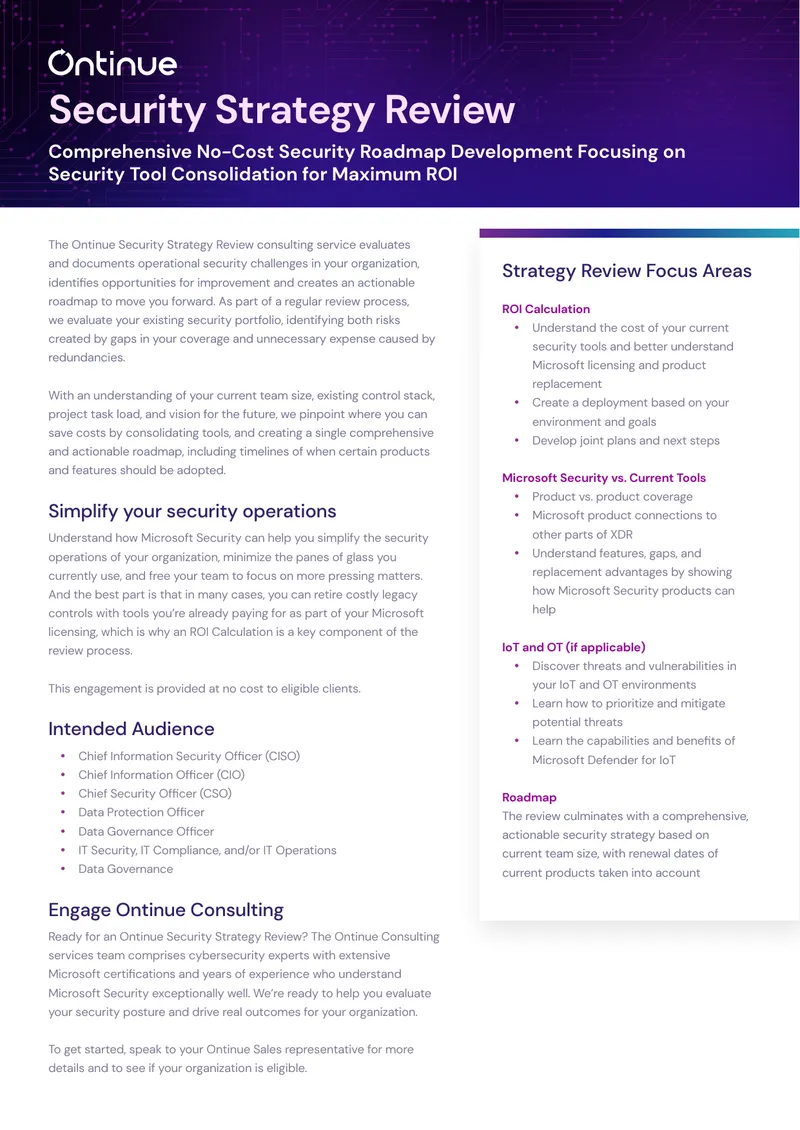 Ontinue Security Strategy Review Consulting Service