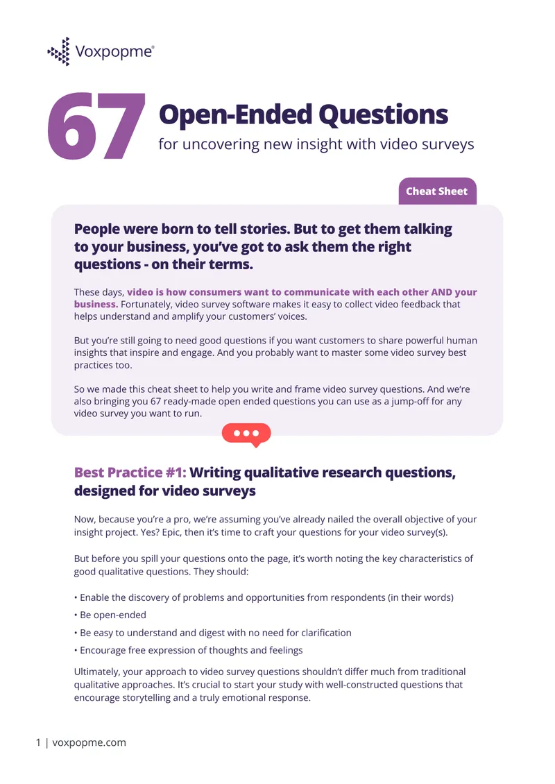 Video Survey Question Development Cheat Sheet