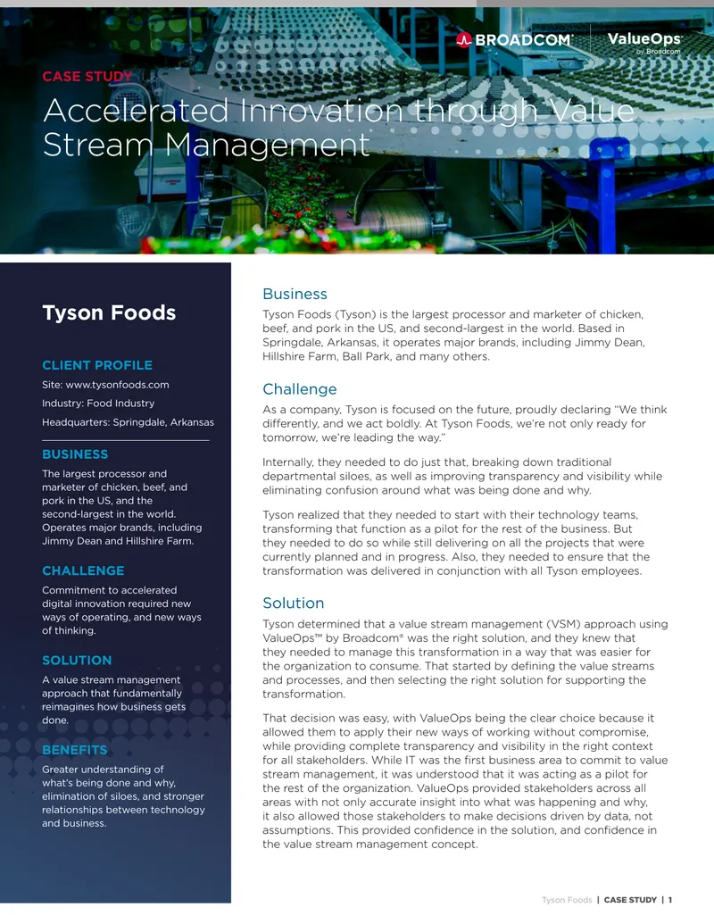Accelerated Innovation through Value Stream Management at Tyson Foods