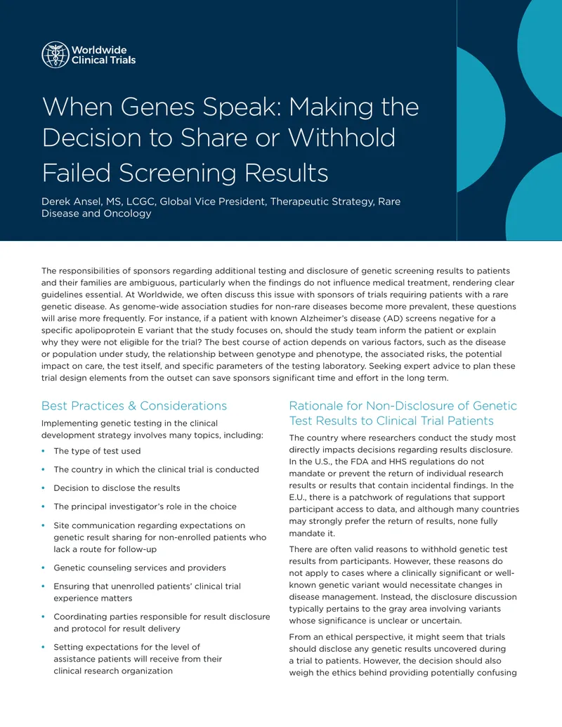 Genetic Testing Disclosure in Clinical Trials
