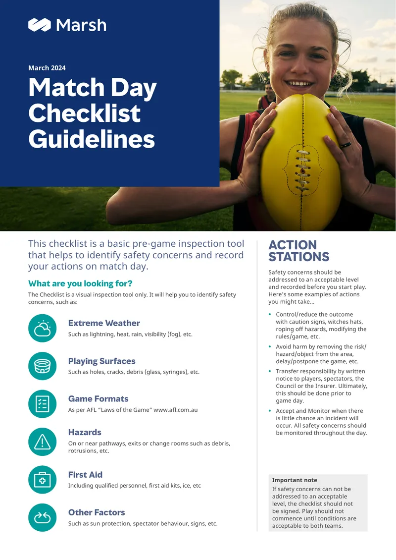 Match Day Checklist Guidelines for Safety Inspections