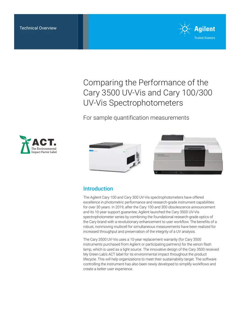 Comparison of Cary 3500 and Cary 100/300 UV-Vis Spectrophotometers