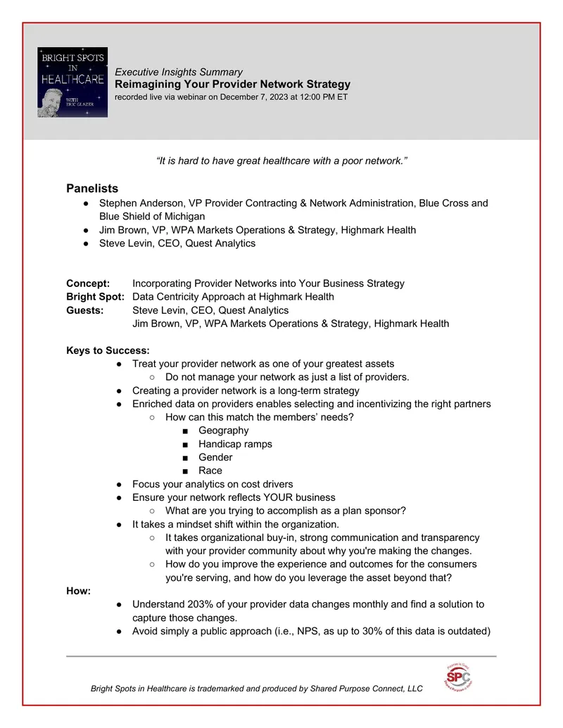 Provider Network Strategy and Incentive Programs