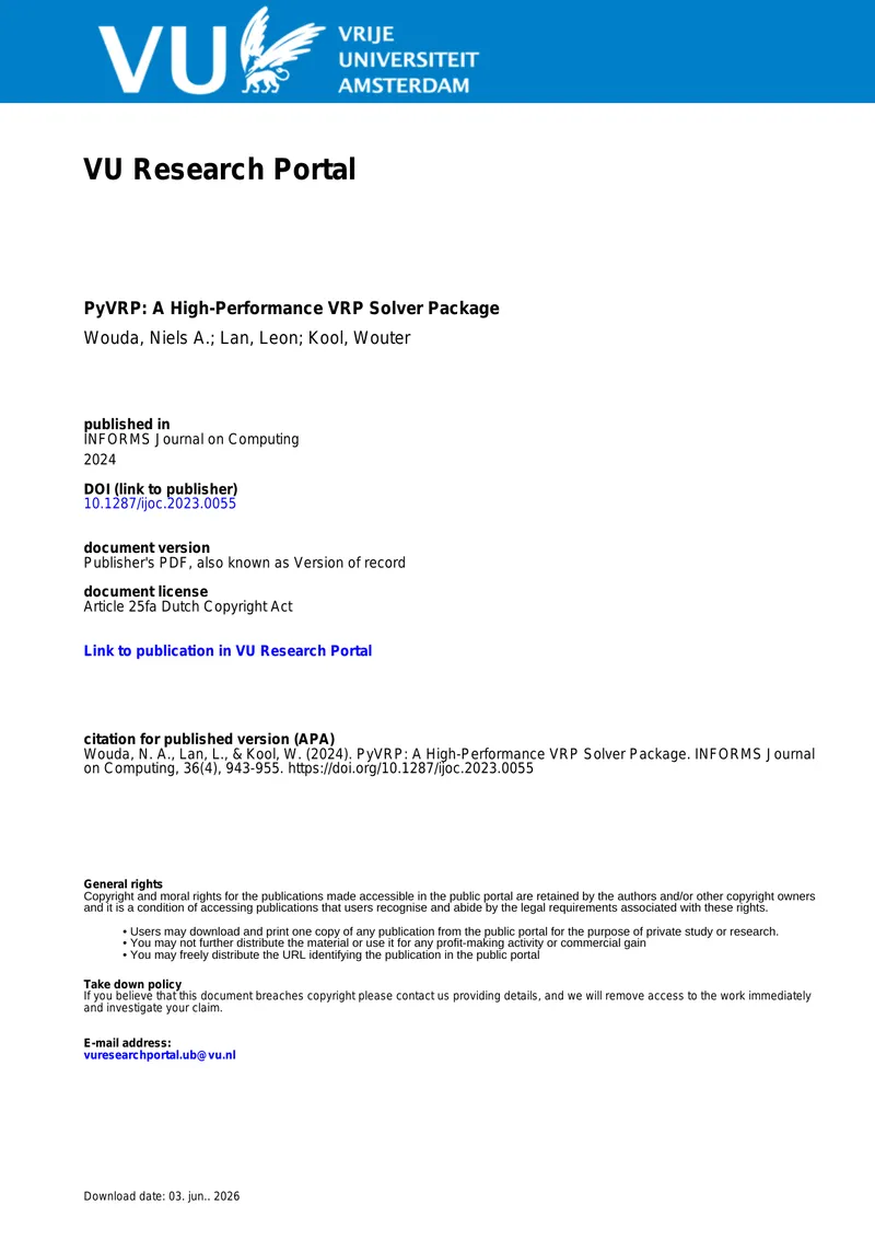 PyVRP High-Performance Vehicle Routing Problem Solver