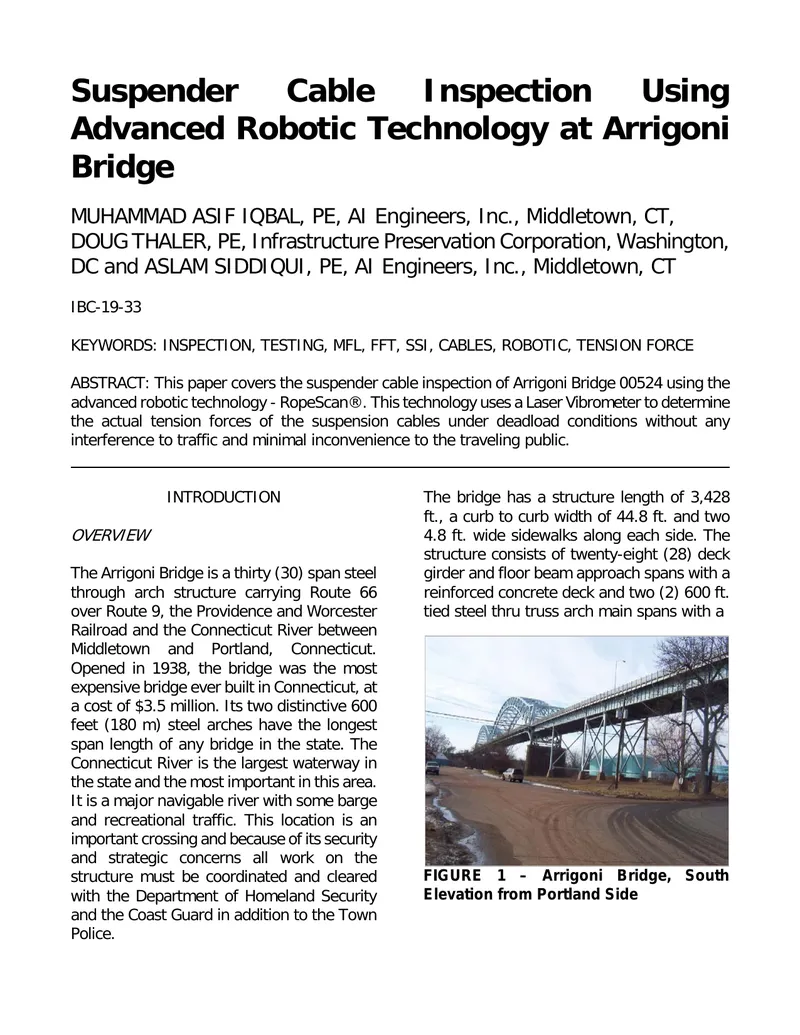 Suspender Cable Inspection Using Robotic Technology