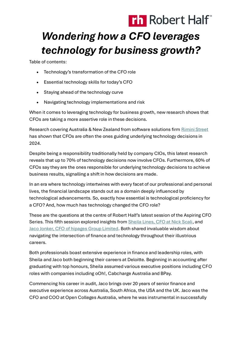 CFOs and Technology: Skills for Business Growth
