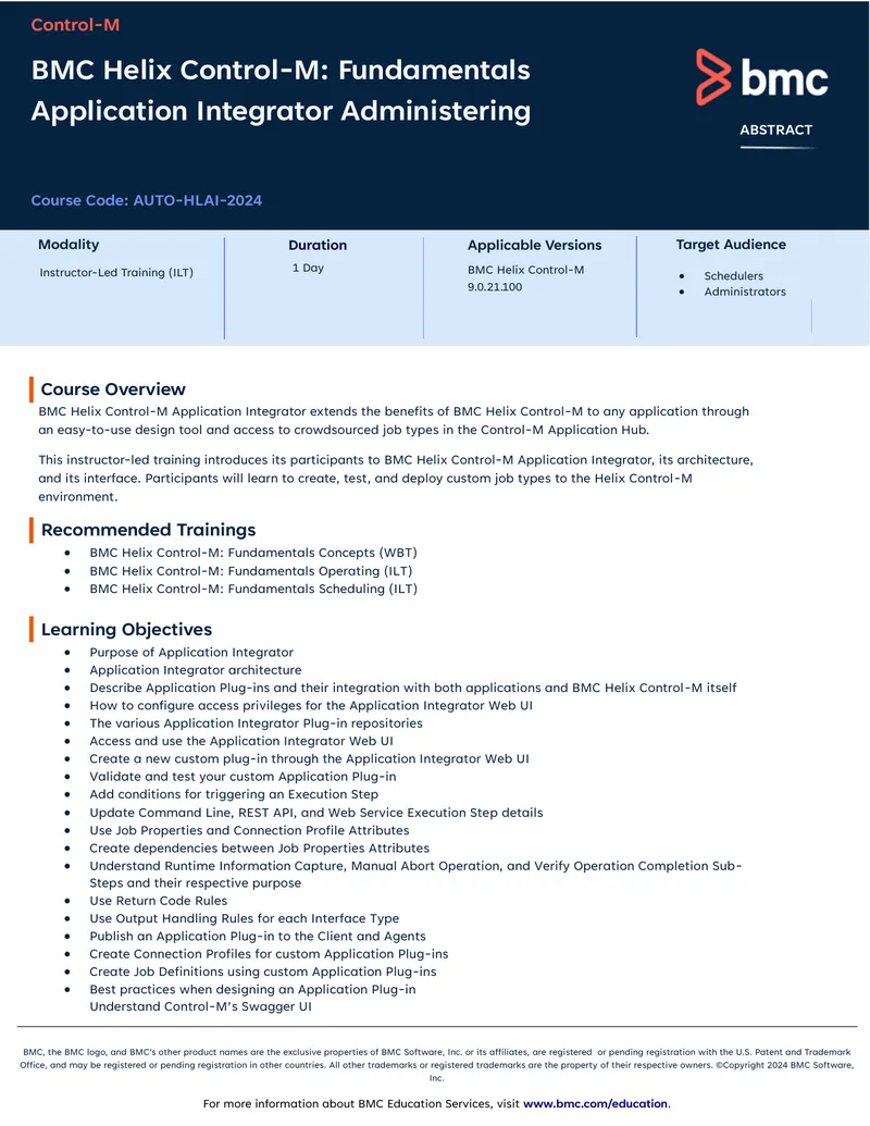 BMC Helix Control-M Application Integrator Training Guide