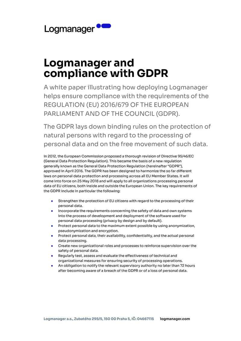 Logmanager and Compliance with GDPR