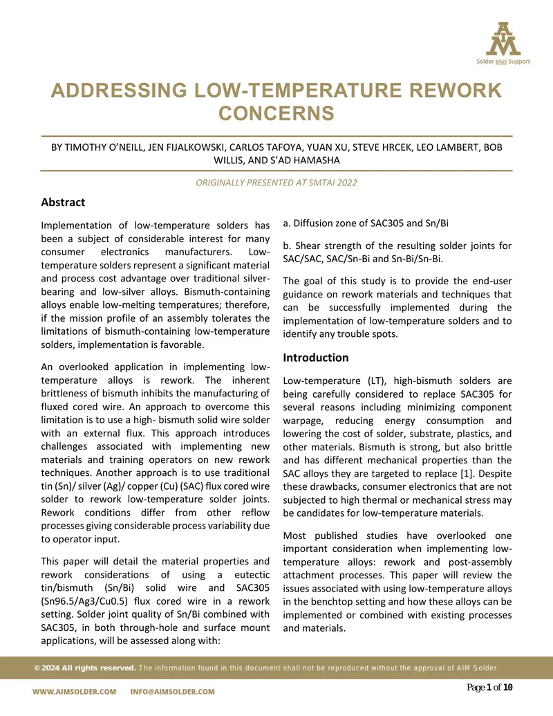 Addressing Low-Temperature Rework Concerns