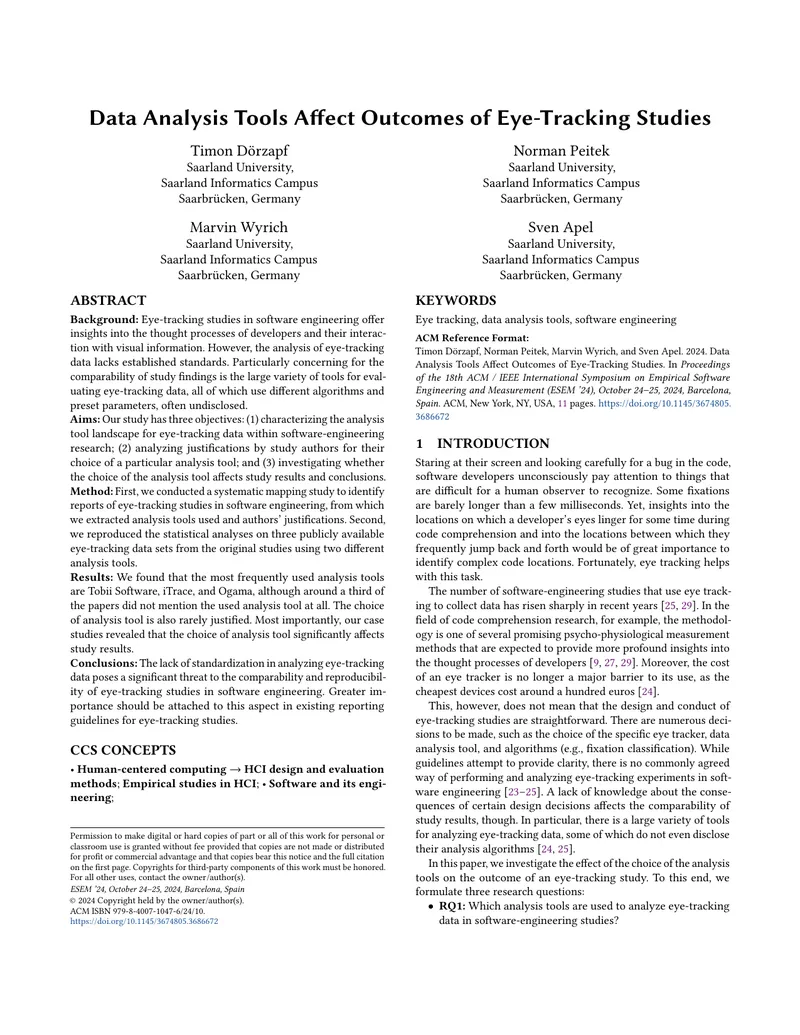 Data Analysis Tools Affect Outcomes of Eye-Tracking Studies