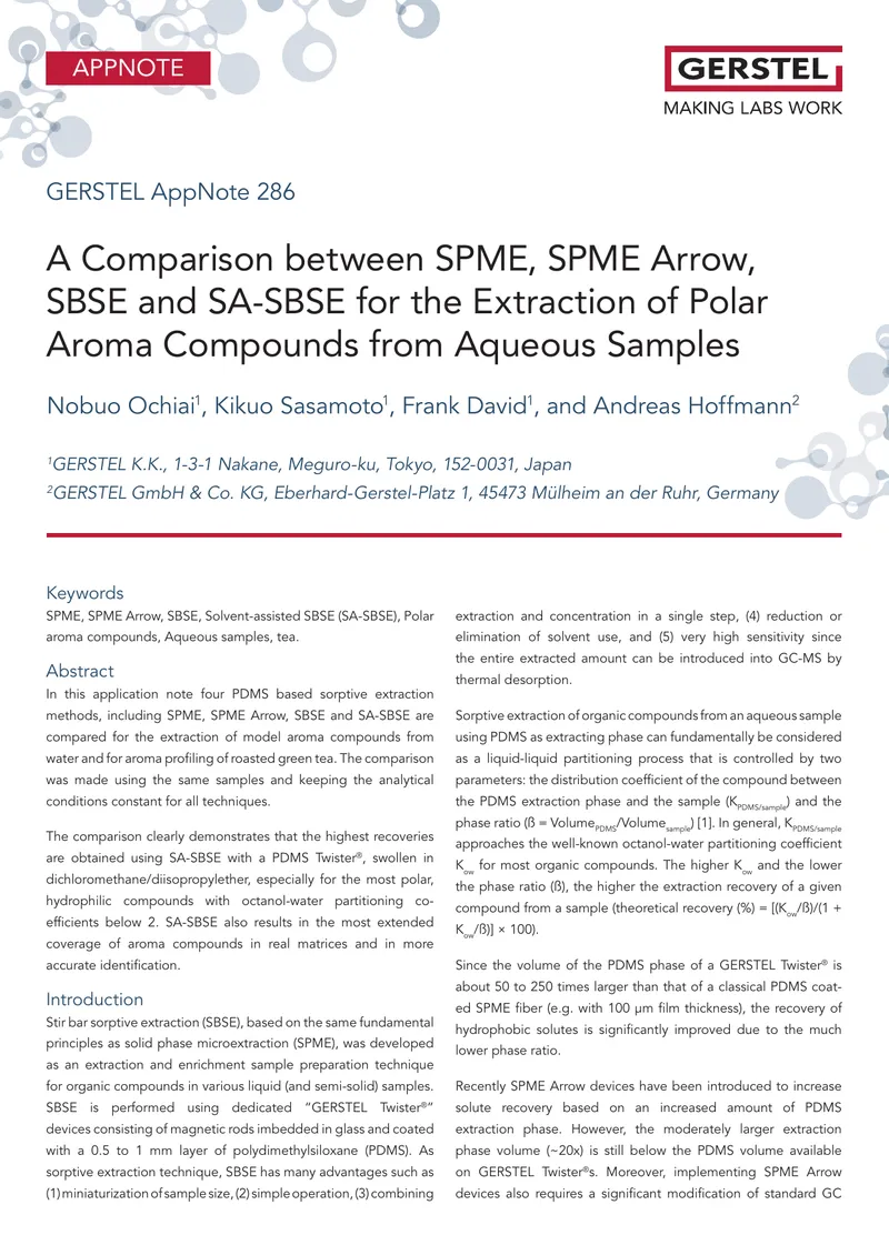 Comparison of Extraction Methods for Aroma Compounds