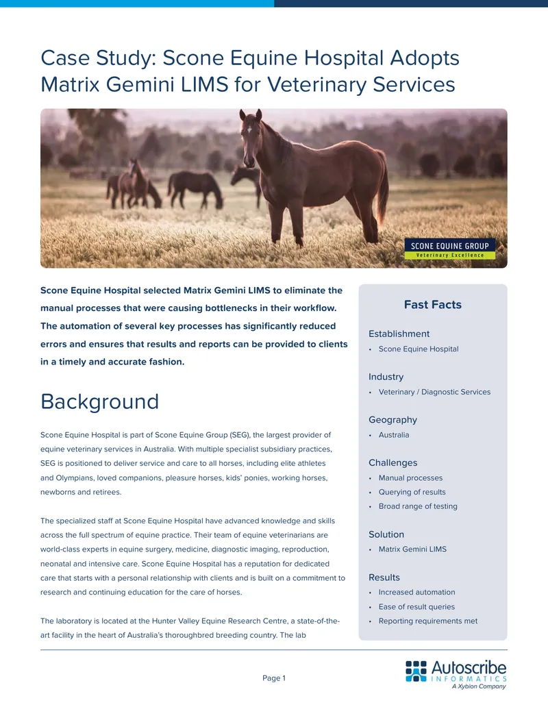 Case Study on Scone Equine Hospital's LIMS Implementation
