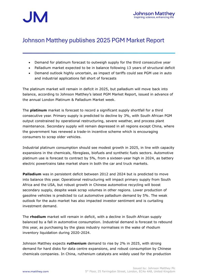 2025 PGM Market Report Overview