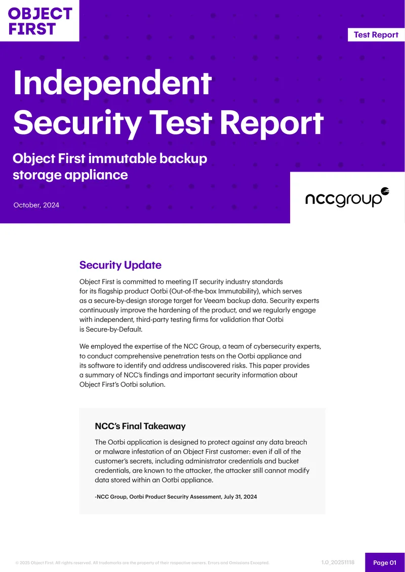 Independent Security Test Report for Ootbi Appliance