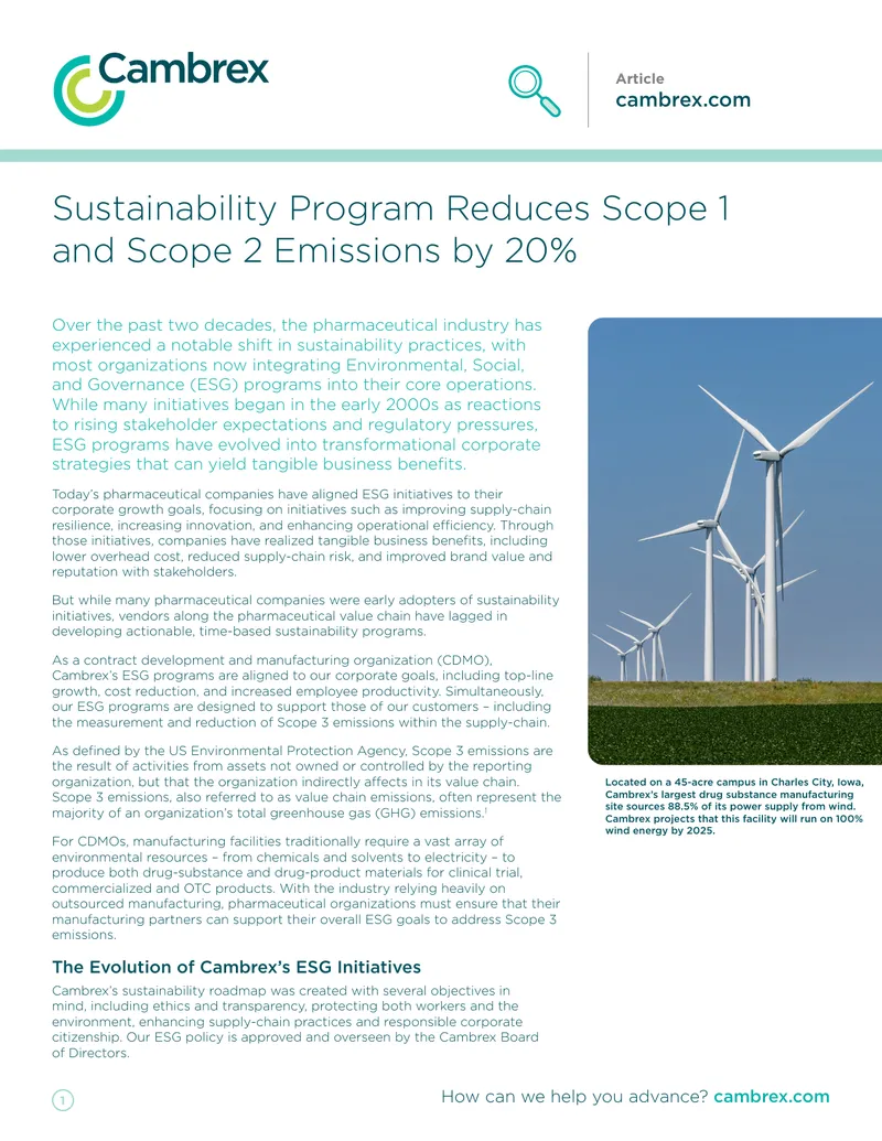 Cambrex ESG Initiatives and Sustainability Practices
