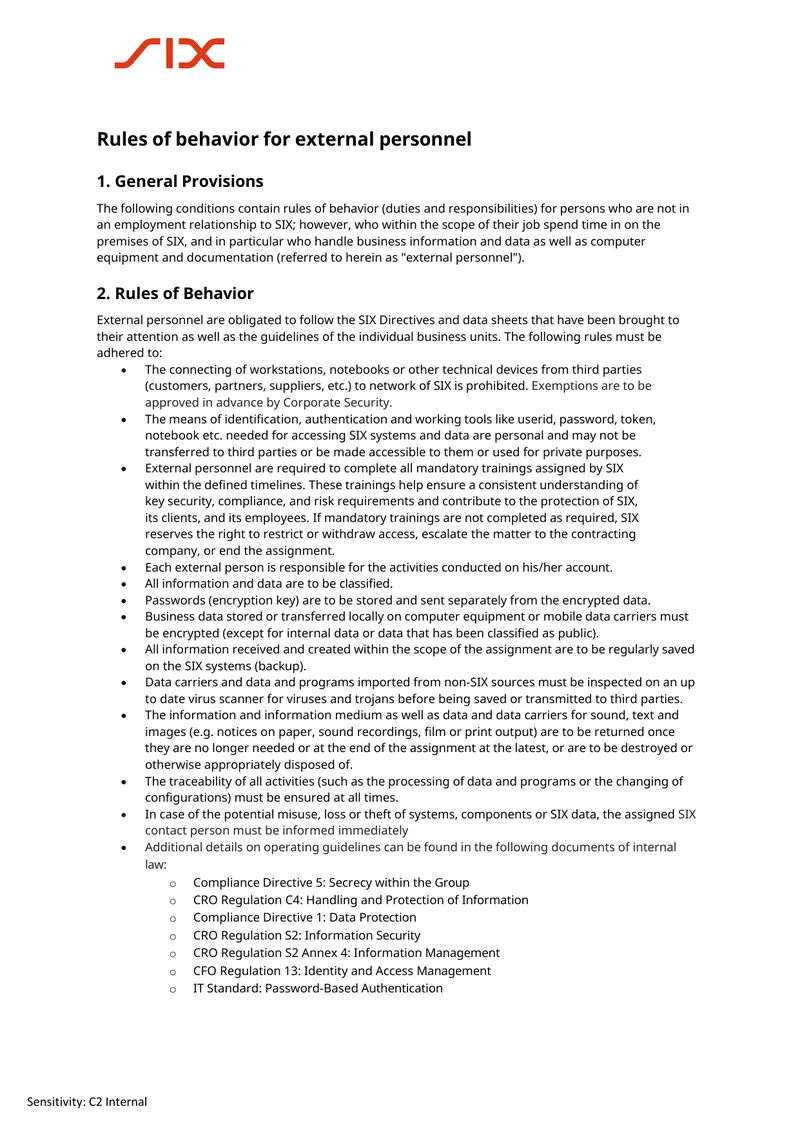 Rules of Behavior for External Personnel