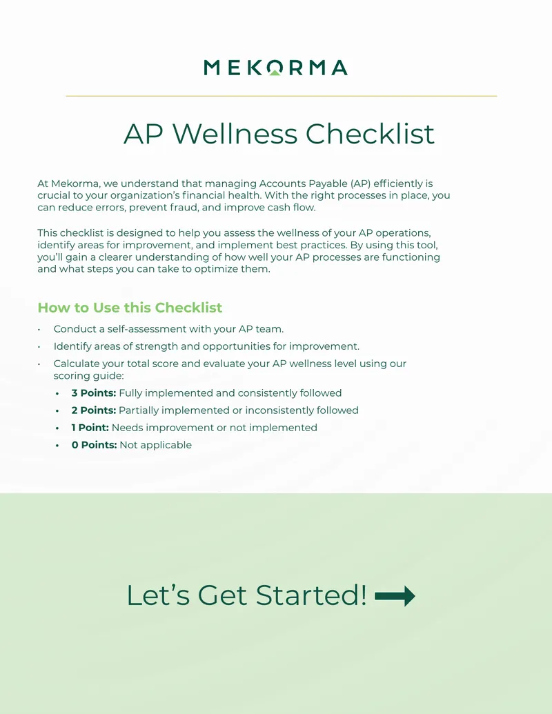 Accounts Payable Wellness Assessment Checklist
