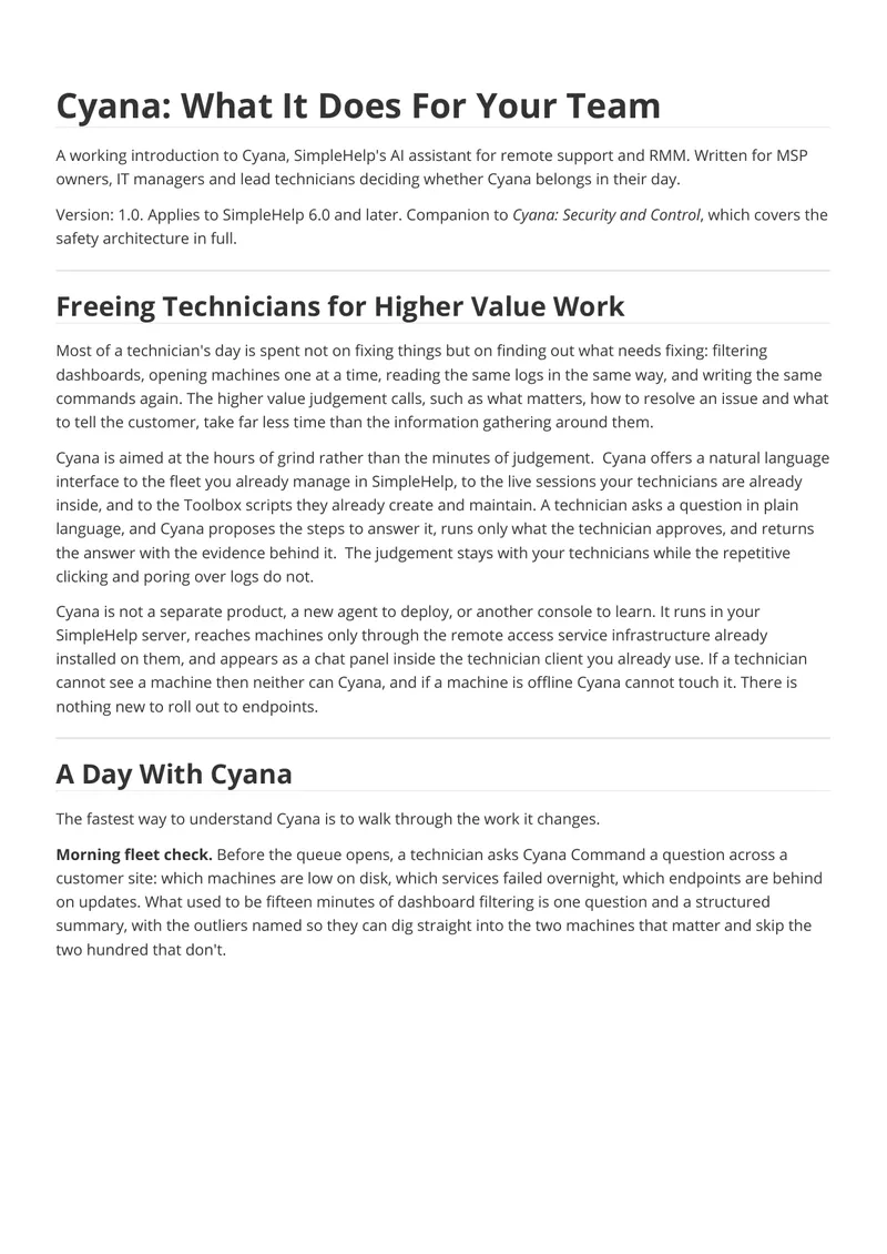 Cyana AI Assistant for Remote Support Overview