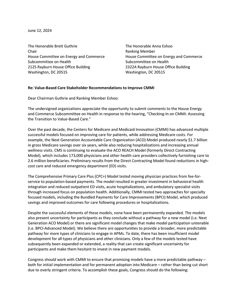 Value-Based Care Stakeholder Recommendations to Improve CMMI