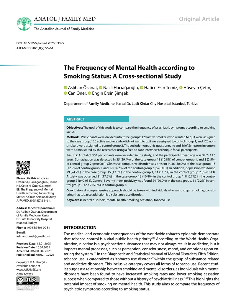 Frequency of Mental Health Symptoms by Smoking Status