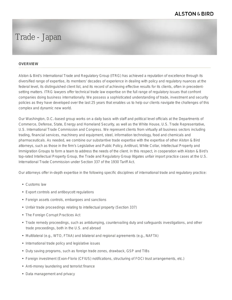 International Trade and Regulatory Expertise Overview