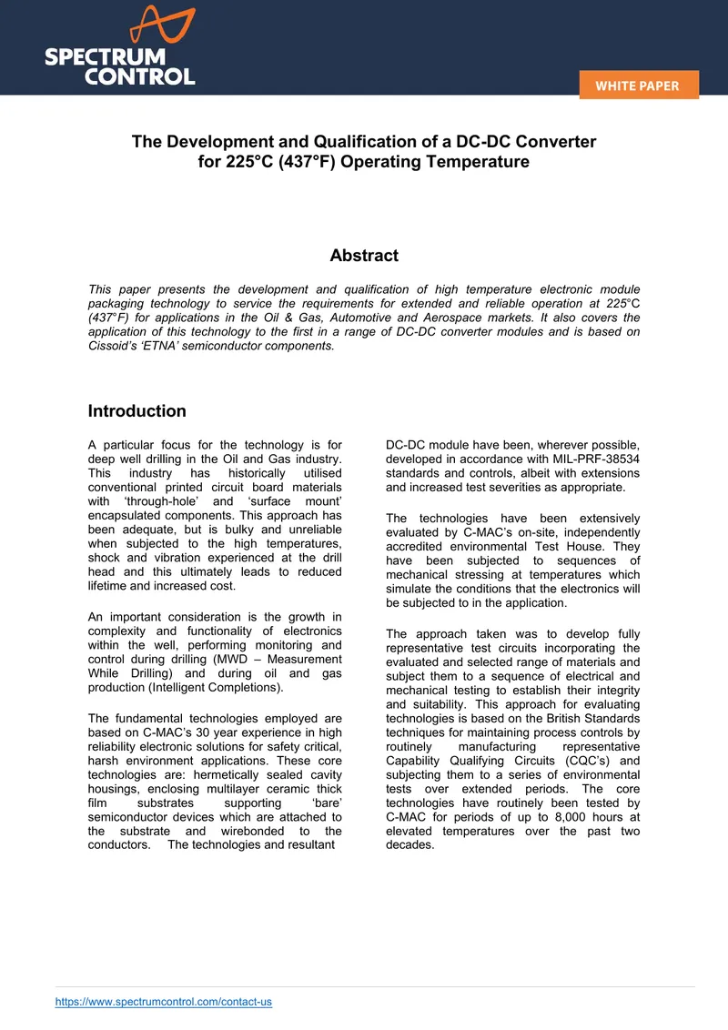 Development and Qualification of High Temperature DC-DC Converter