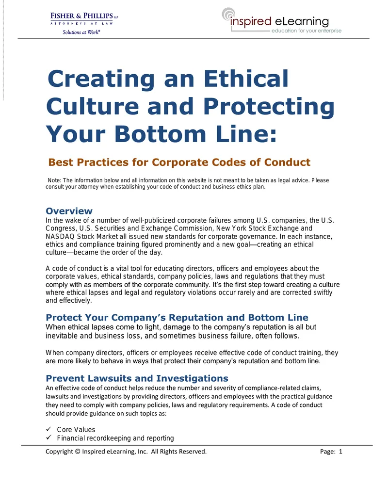 Best Practices for Corporate Codes of Conduct