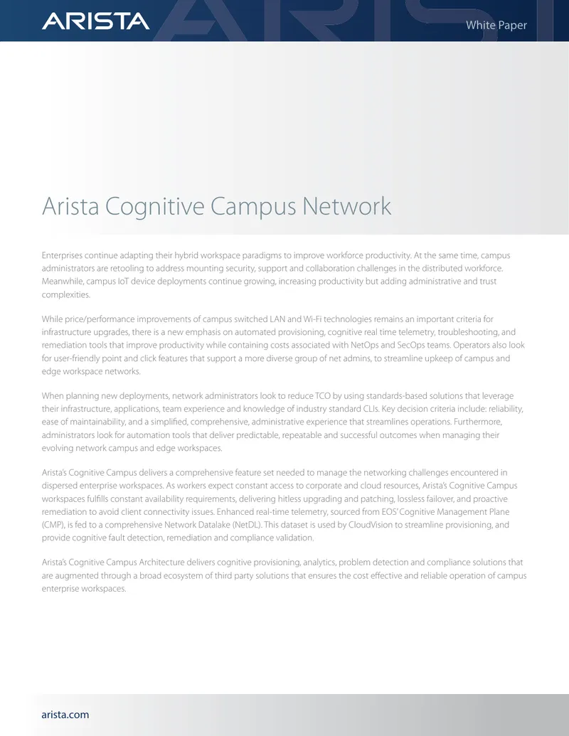 Arista Cognitive Campus Network White Paper