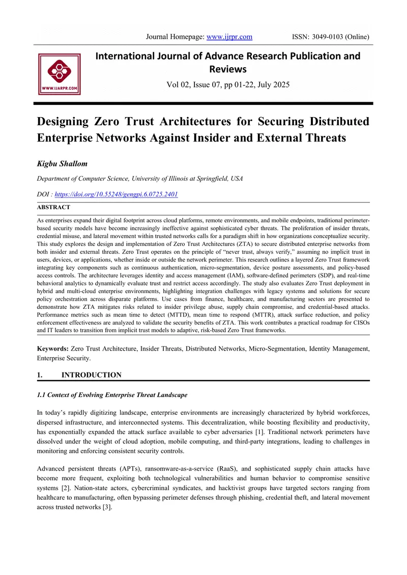 Designing Zero Trust Architectures for Securing Networks