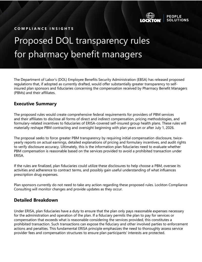 Proposed DOL Regulations for Pharmacy Benefit Managers