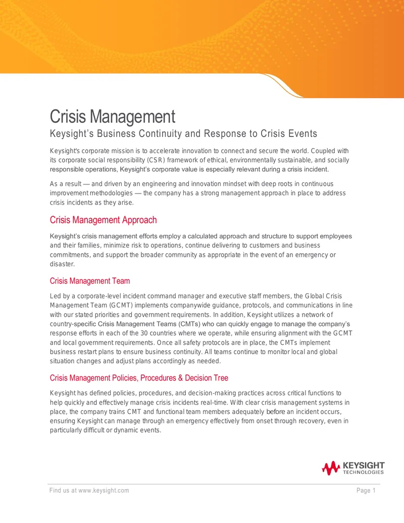 Crisis Management and Business Continuity Framework