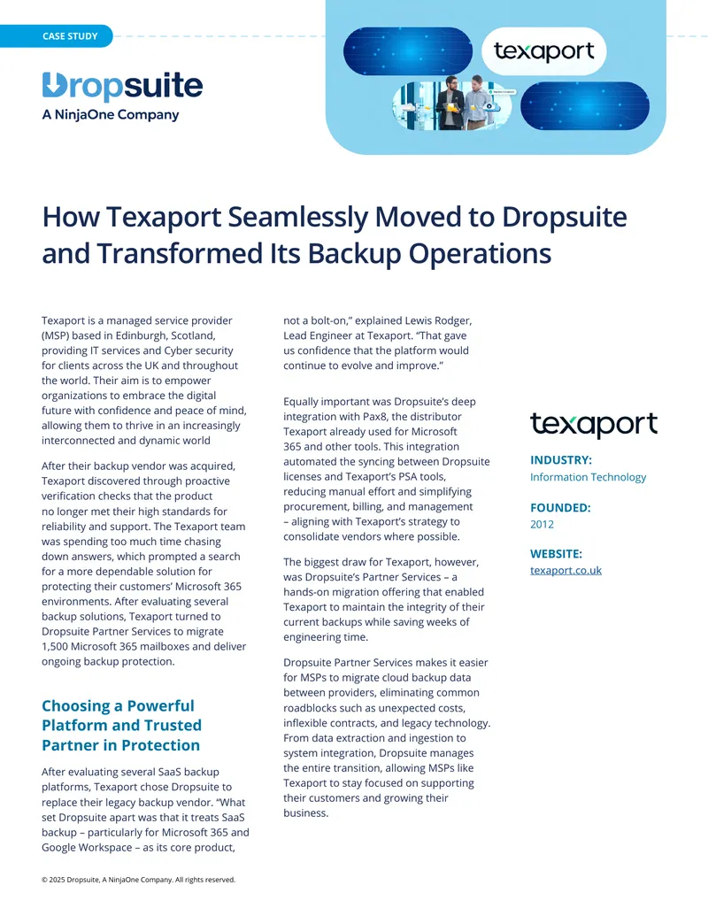 Texaport Case Study on Backup Migration to Dropsuite