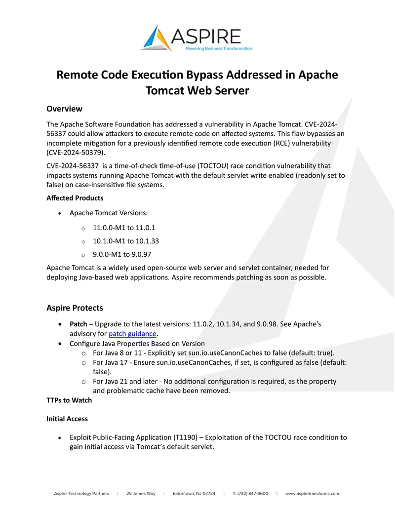 Apache Tomcat Remote Code Execution Vulnerability Report