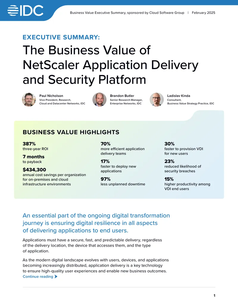 Business Value of NetScaler Application Delivery and Security Platform