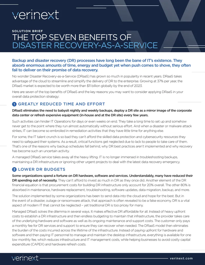 Top Seven Benefits of Disaster Recovery-as-a-Service