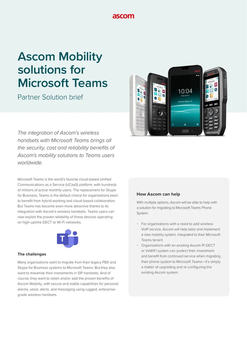 Ascom Mobility Solutions for Microsoft Teams Integration