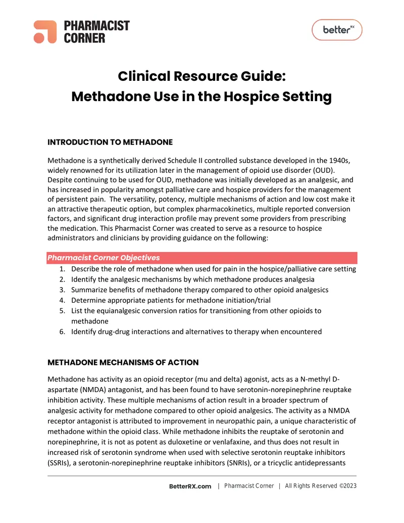Clinical Resource Guide on Methadone Use