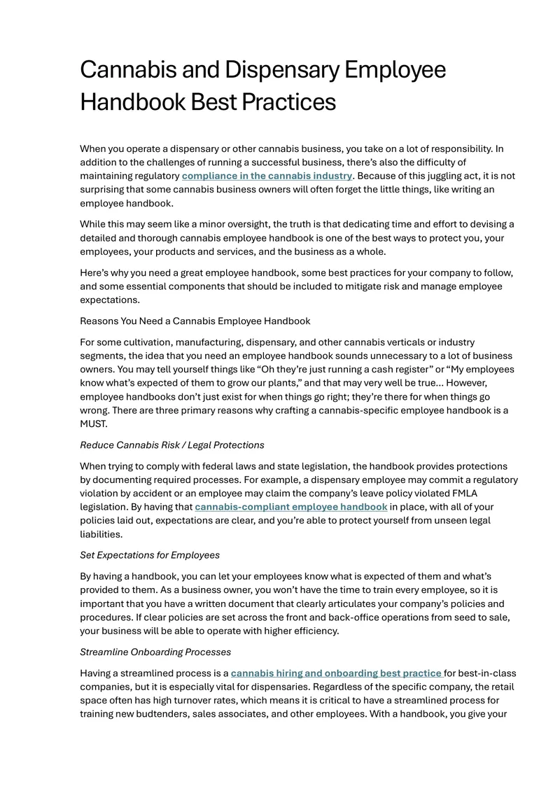 Cannabis Dispensary Employee Handbook Best Practices
