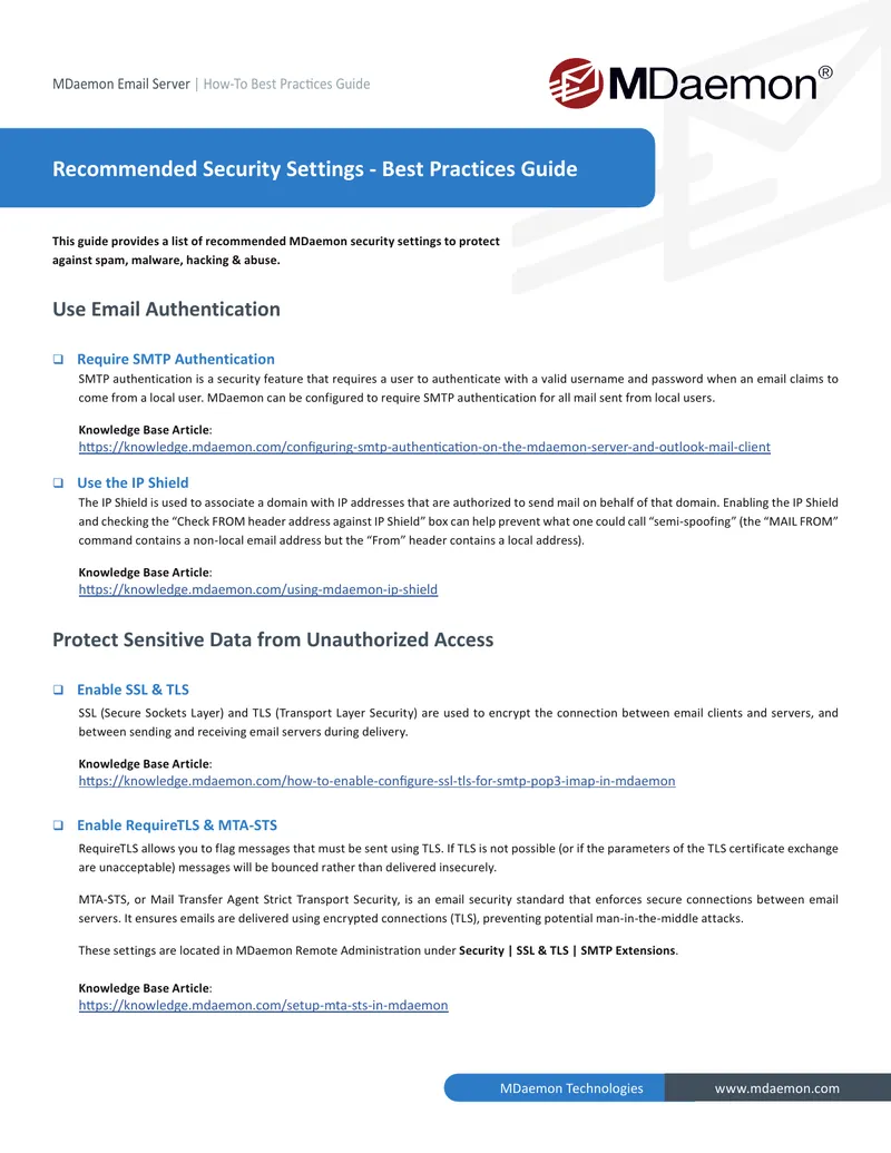 Recommended Security Settings for MDaemon Email Server