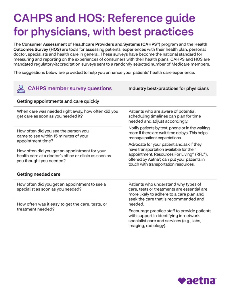 CAHPS and HOS Reference Guide for Physicians