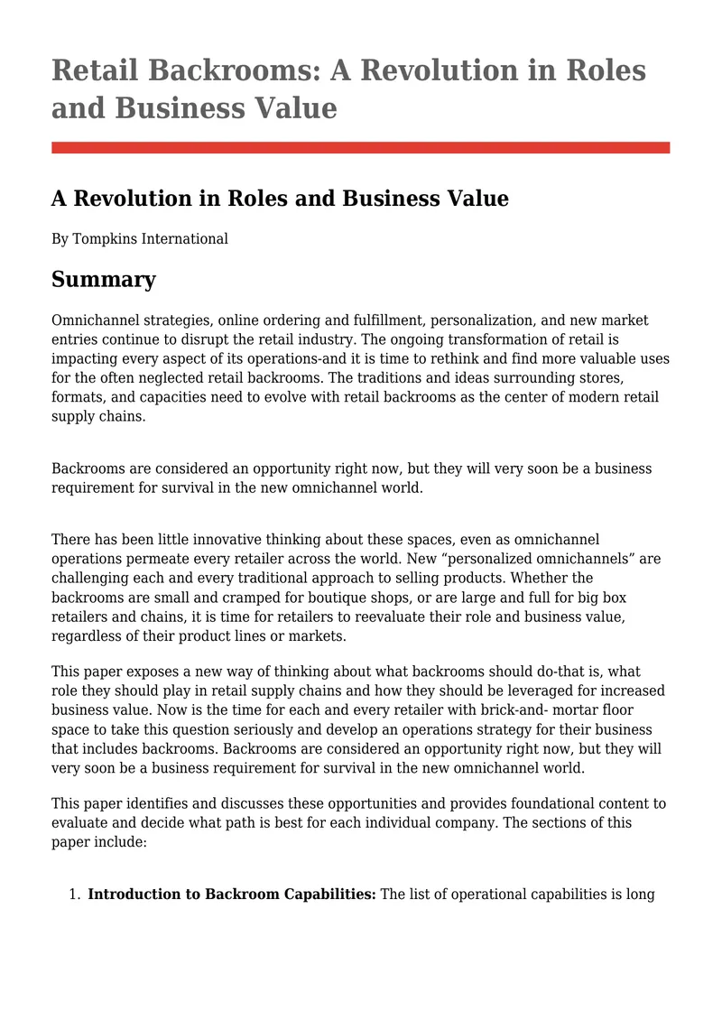 Retail Backrooms: Transforming Operations and Value