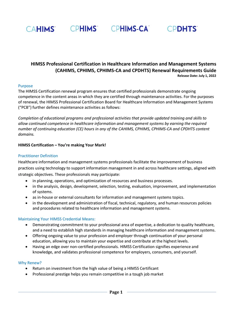 HIMSS Certification Renewal Requirements Guide