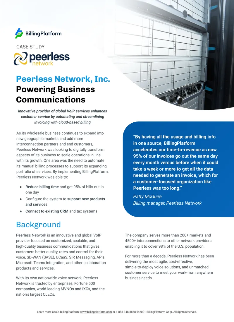 Peerless Network Case Study on Billing Automation