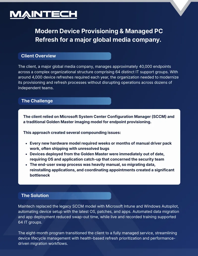 Modern Device Provisioning and Managed PC Refresh