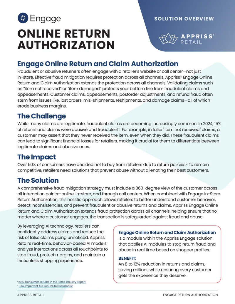 Engage Online Return and Claim Authorization Overview